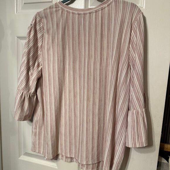 Lucky Brand size XL 3/4 Bell Sleeve Lace Up Red & White Striped Blouse Shirt - Picture 4 of 5